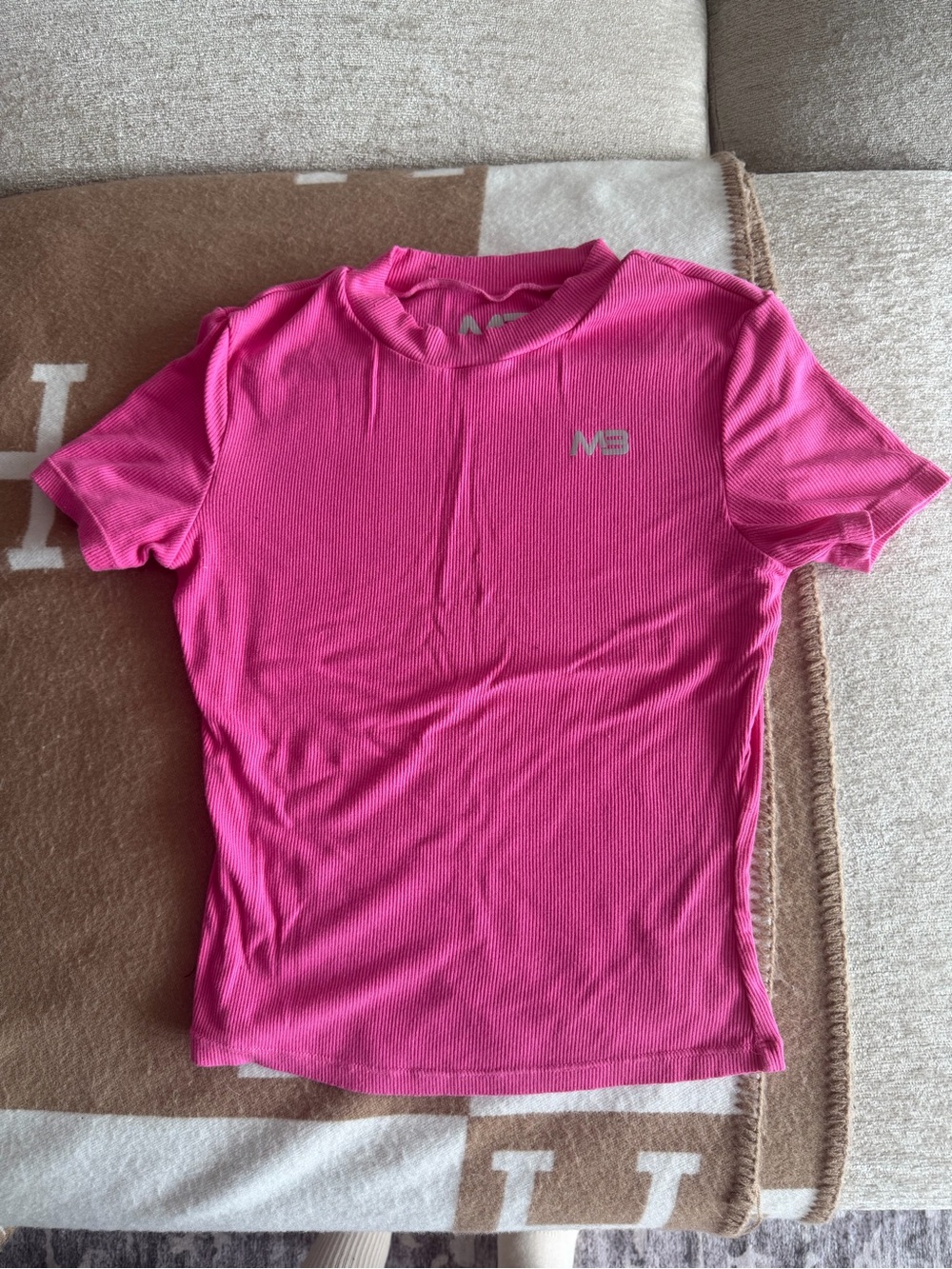 Women’s Magenta Ribbed Short-Sleeve Tee with Subtle Logo
